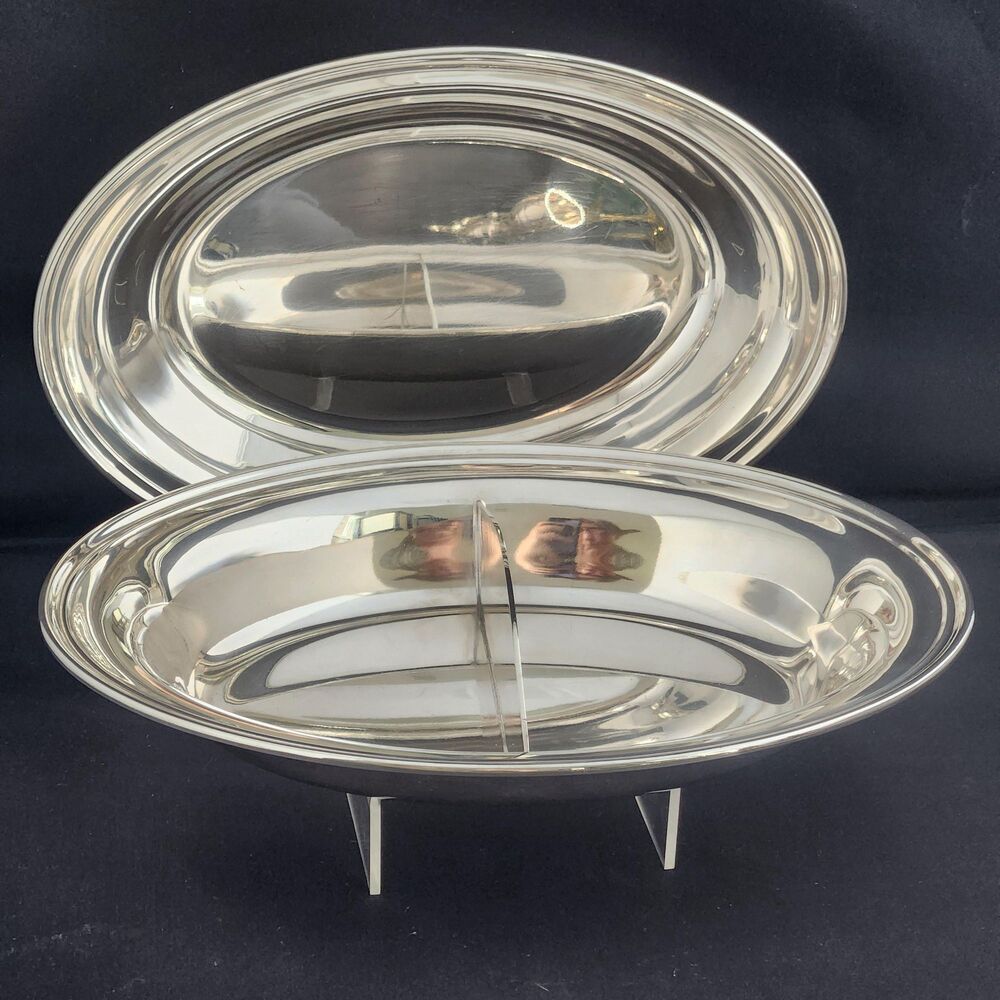 Heavy Oval Divided Silver Serving Covered Dish w Nesting Bowl Lid Gorham Plate